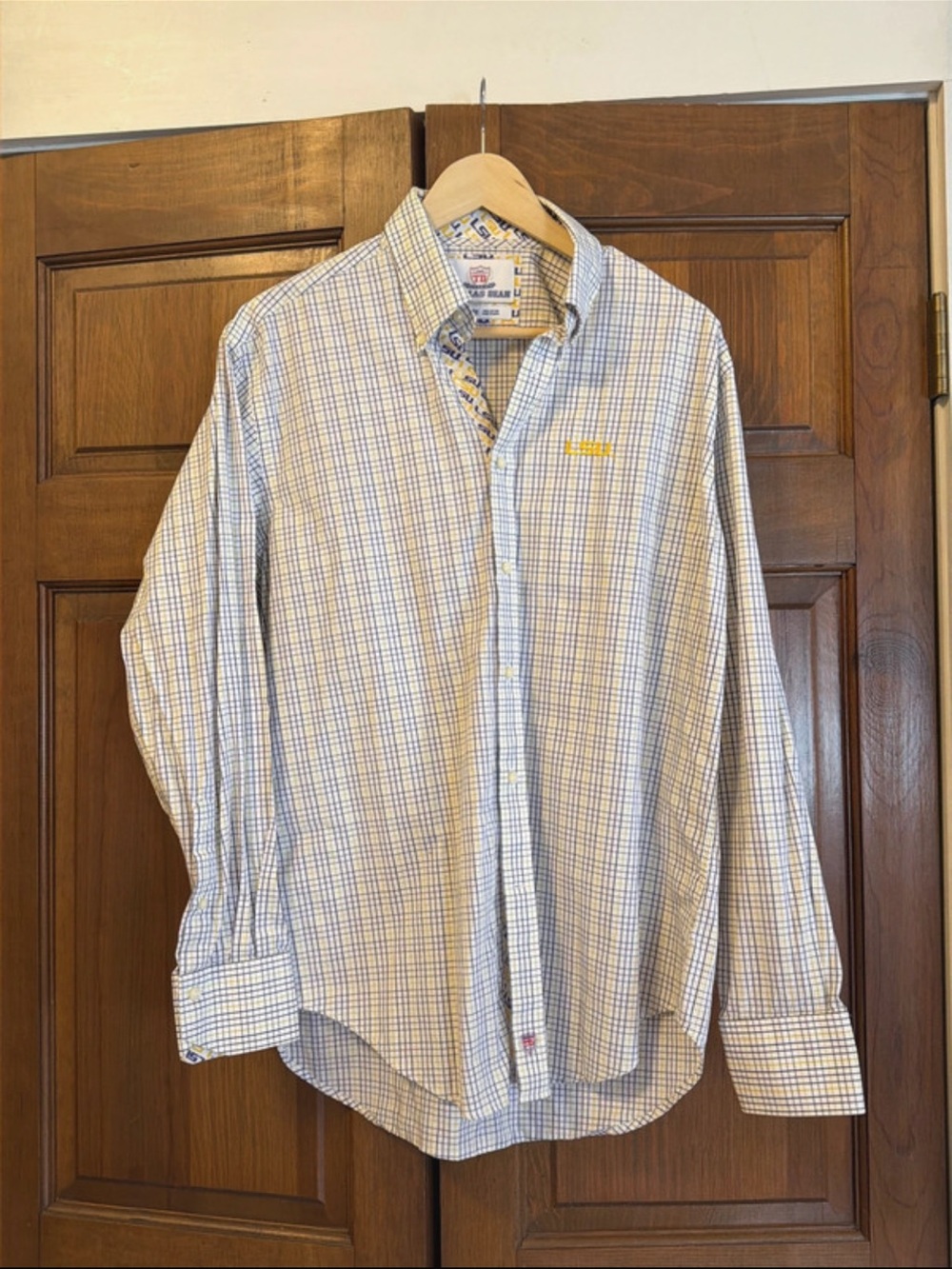 LSU Men's Plaid Button-Down Shirt - collegiate Loudiana state university purple